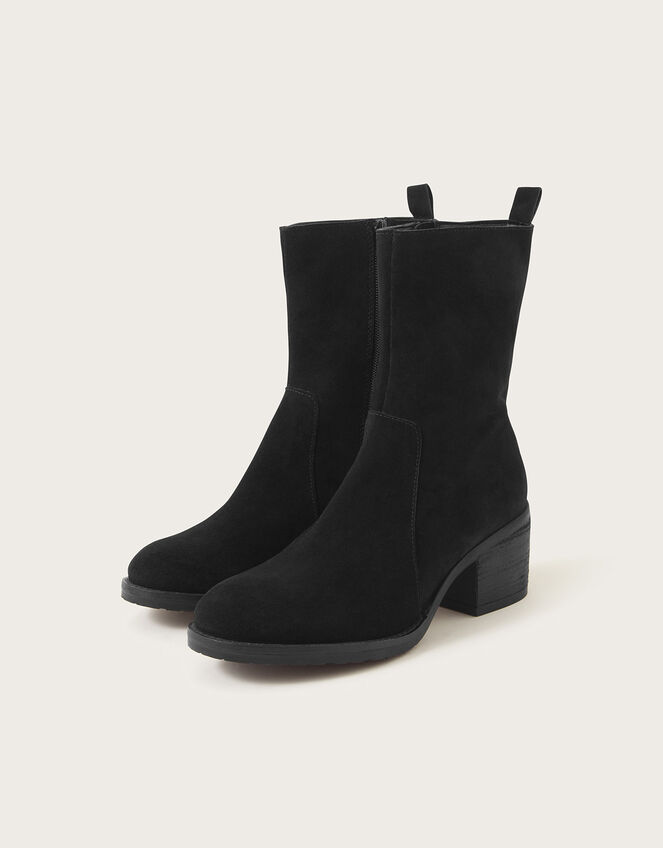 Suede Heeled Ankle Boots Black