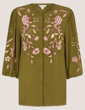 Amelie Floral Embroidered Blouse, Green (OLIVE), large