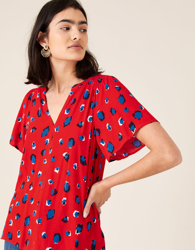 Animal V-Neck Top with LENZING™ ECOVERO™, Red (RED), large