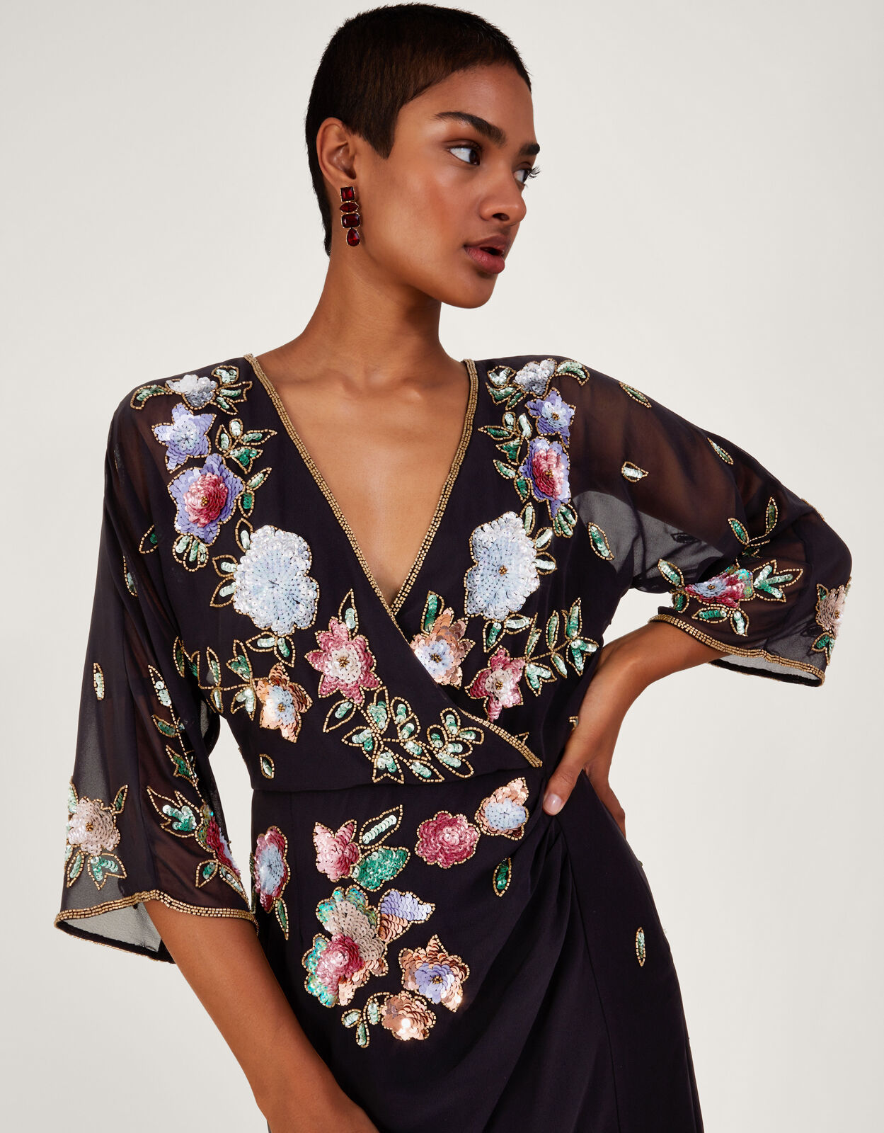 Monsoon black embroidered dress shop