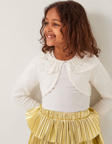 Oversized Diamante Collar Cardigan, Ivory (IVORY), large