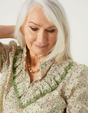 Floral Printed V-Front Frill Top, Ivory (IVORY), large