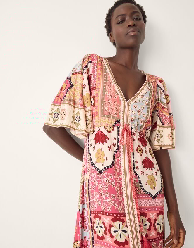 Patti Flutter Sleeve Tile Print Maxi Dress, DARK PINK, large