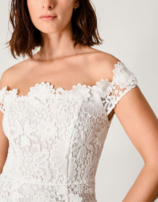 Clare Floral Embroidered Bardot Wedding Dress, Ivory (IVORY), large