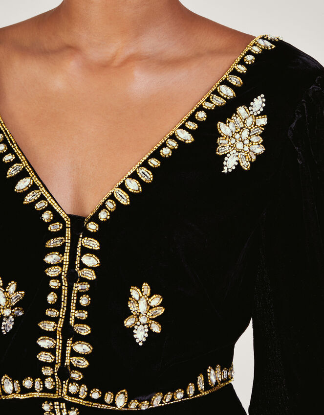 Vanessa Velvet Embellished Dress, Black (BLACK), large