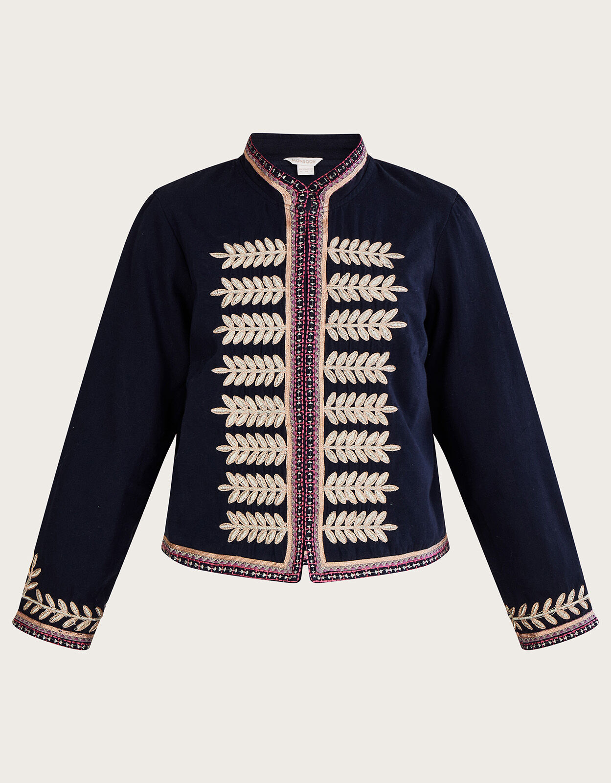Navy embroidered jacket sales