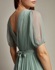 Ellie Sheer Sleeve Plunge Tulle Maxi Dress, Green (SAGE), large