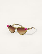 Leopard Print Cat Eye Sunglasses with Case, , large