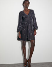 Yvanna Embellished Velvet Mini Dress, Grey (GREY), large