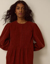 Joyce Embroidered Corduroy Midi Dress, Cognac (COGNAC), large
