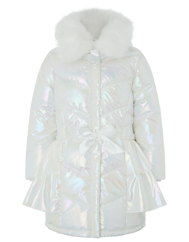 Holographic Frill Padded Coat, Ivory (IVORY), large