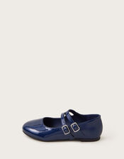 Two-Strap Patent Ballet Flats, Blue (NAVY), large