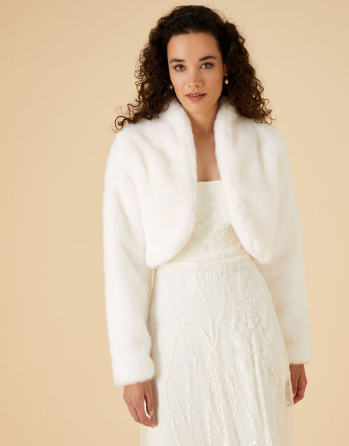 Faux Fur Bridal Jacket, Ivory (IVORY), large