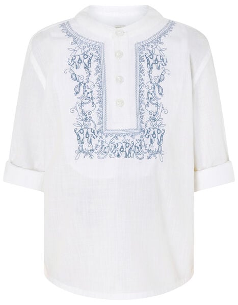 Kurta Embroidered Shirt in Pure Cotton Blue, Blue (BLUE), large