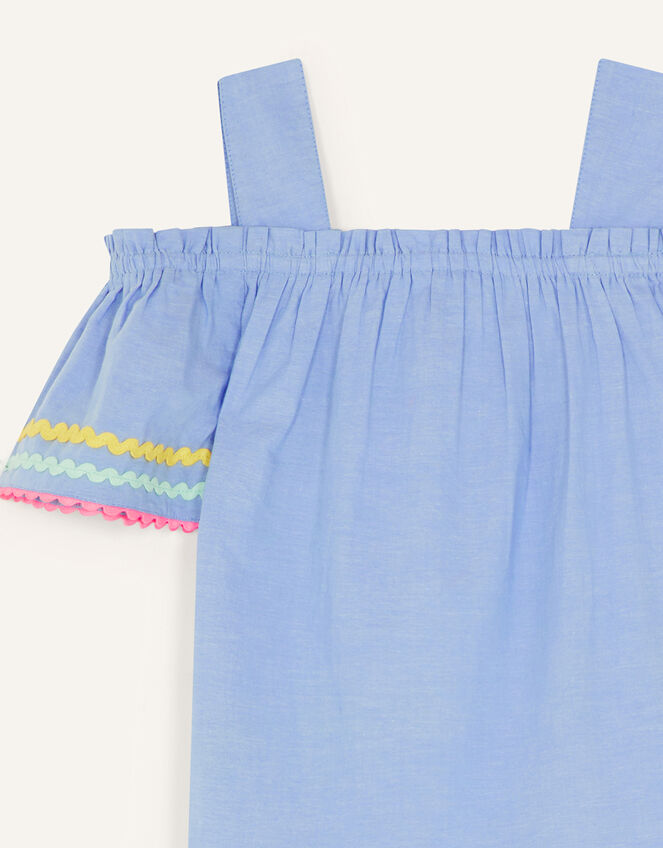 Chambray Ricrac Dress, Blue (BLUE), large