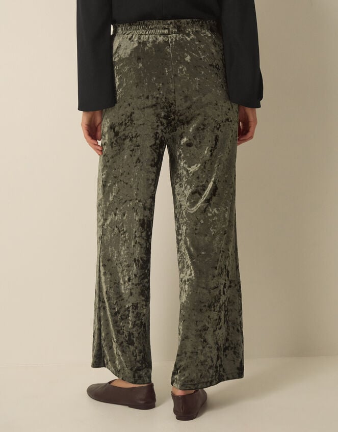 Ola Crushed Velvet Wide Leg Joggers, Green (KHAKI), large