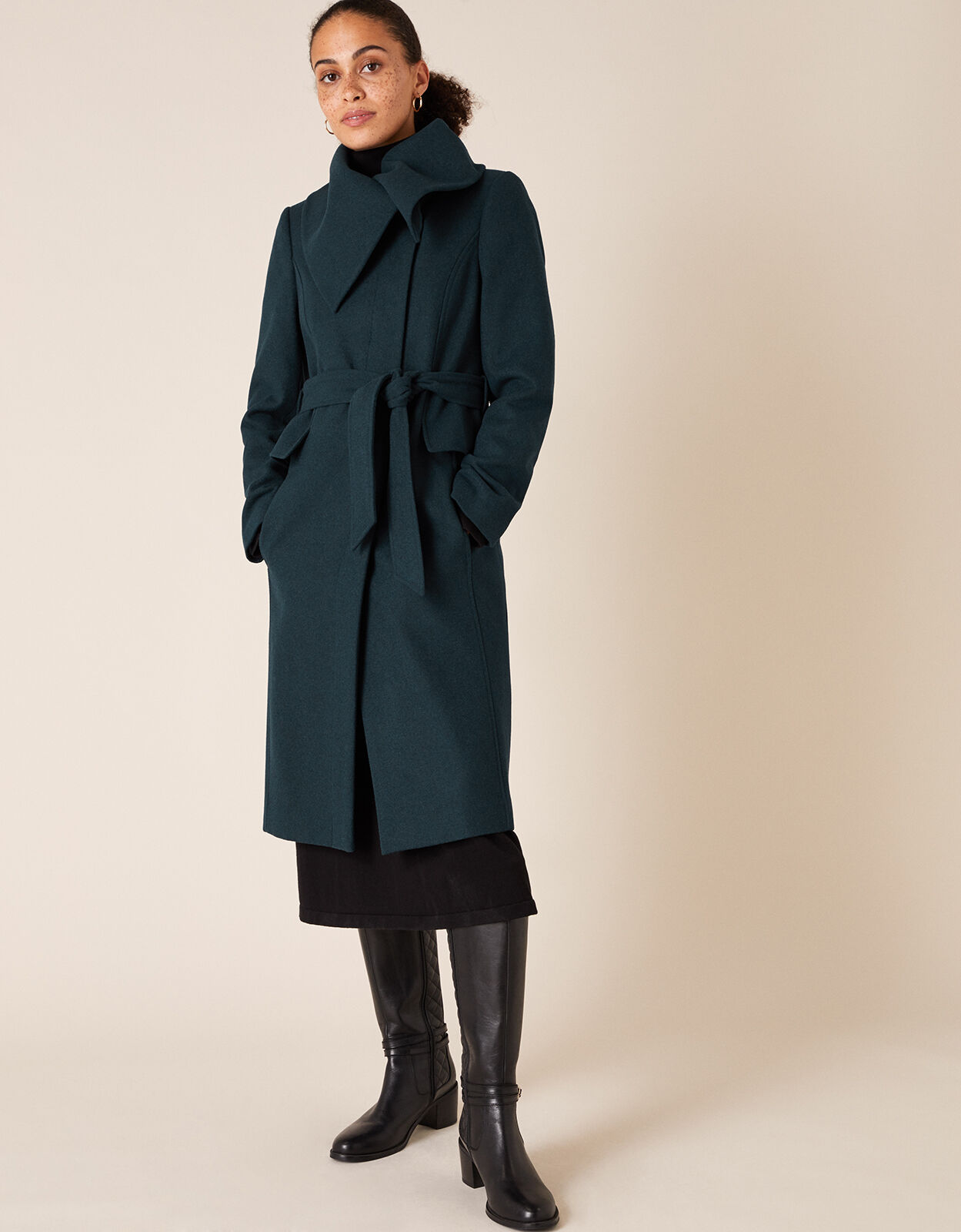 Keryn Wrap Collar Belted Coat Teal Women s Coats Monsoon UK