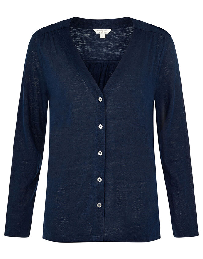 Button-Through Top in Pure Linen, Blue (NAVY), large