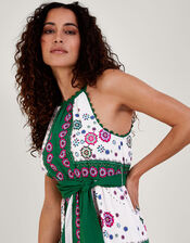 Scarf Print Halter Midi Dress, Green (GREEN), large