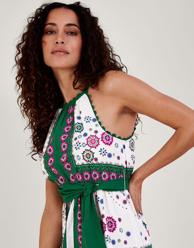 Scarf Print Halter Midi Dress, Green (GREEN), large