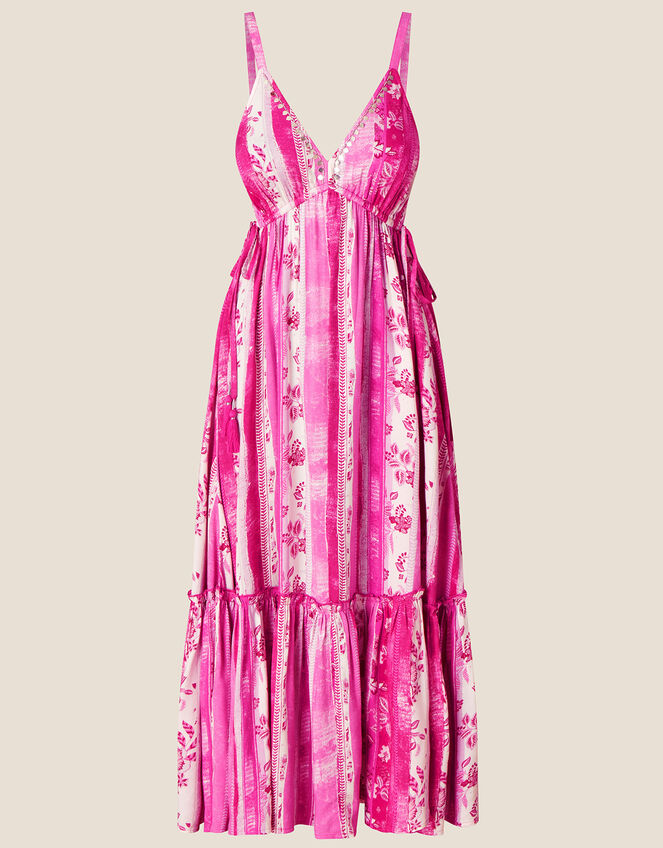 Pink tiered cami beach midi Dress