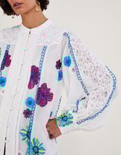 Lorraine Lace Embroidered Blouse in Recycled Polyester, Ivory (IVORY), large