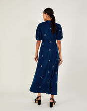 Patrice Velvet Embroidered Tea Dress, Blue (COBALT), large