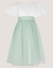 Angelica Bow Tulle Flower Girl Dress, Green (SAGE), large