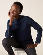 LOUNGE Hatty High Neck Button Top, Blue (NAVY), large