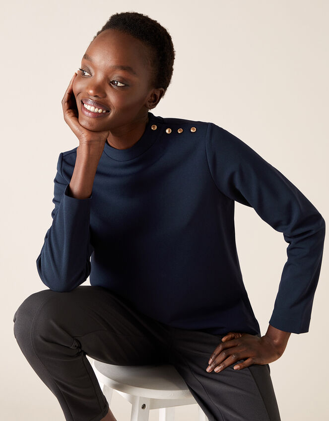 LOUNGE Hatty High Neck Button Top, Blue (NAVY), large