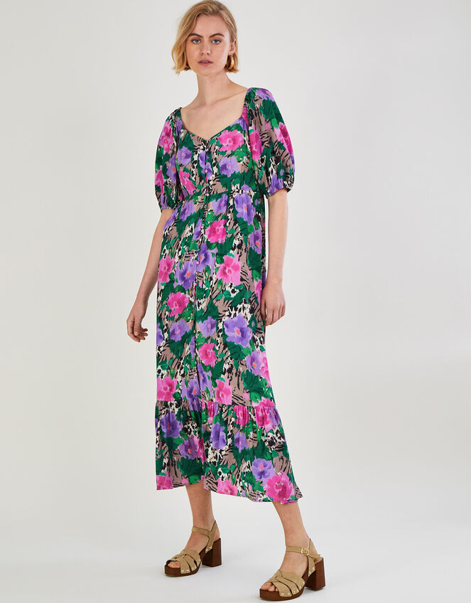 Effie Print Tea Dress in Sustainable Viscose, Camel (CAMEL), large