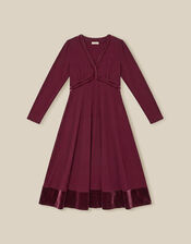 Viv Velvet V-Neck Jersey Midi Dress, Purple (AUBERGINE), large
