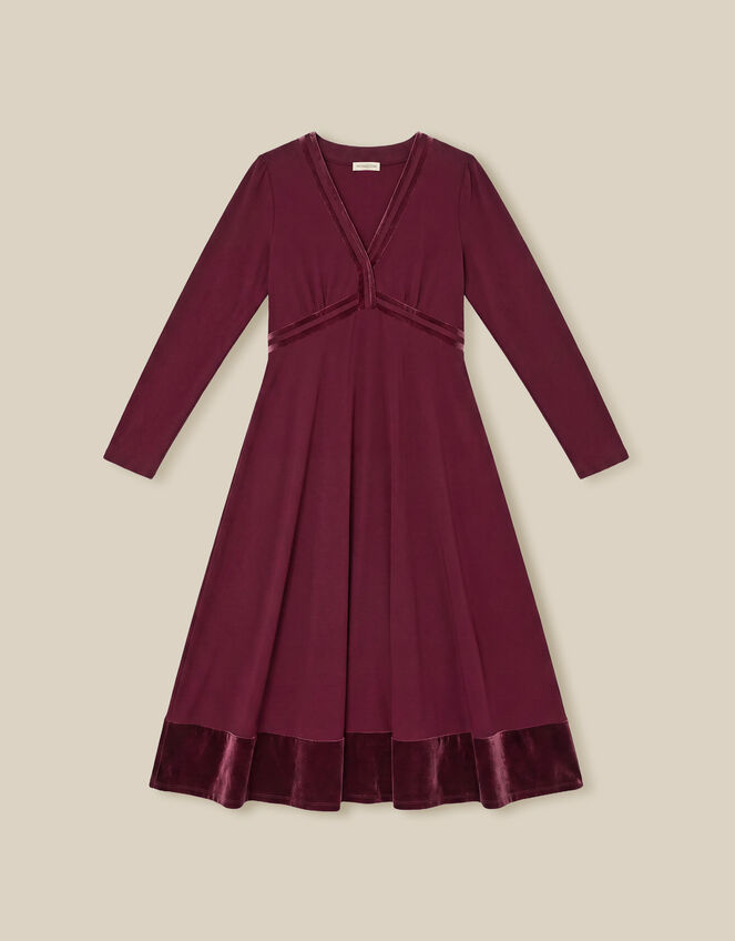Viv Velvet V-Neck Jersey Midi Dress, Purple (AUBERGINE), large