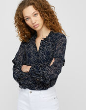 Harmony Heart Print Blouse, Blue (NAVY), large