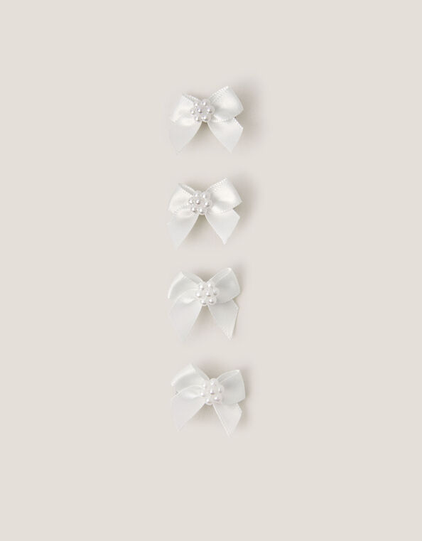 4-Pack Mini Pearl Bow Hair Clips, Ivory (IVORY), large