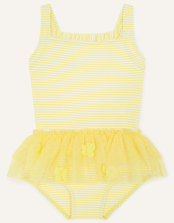 Baby Seersucker Mesh Skirt Swimsuit, Yellow (YELLOW), large