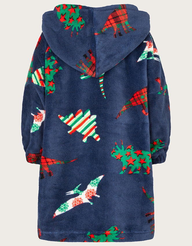 Christmas Dinosaur Fleece Hoodie, Blue (NAVY), large