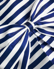 Stripe Bow Twill Party Dress, Blue (BLUE), large