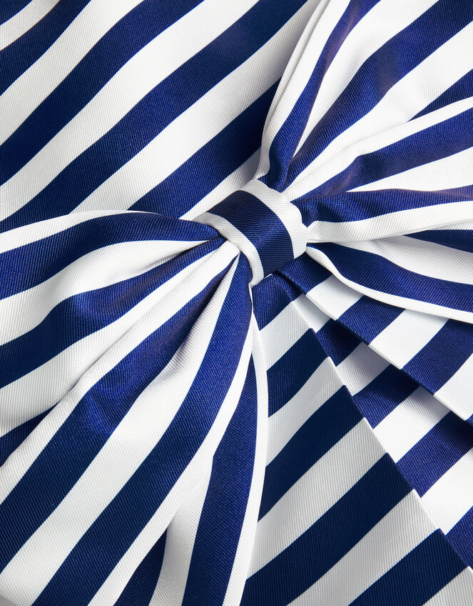 Stripe Bow Twill Party Dress, Blue (BLUE), large