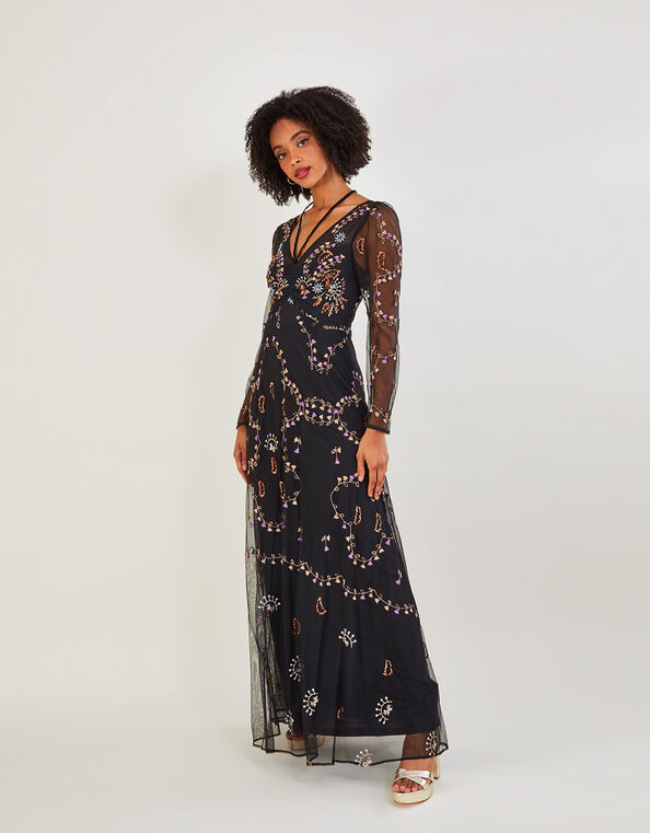 Evangelina Embellished Maxi Dress, Black (BLACK), large