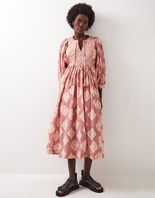 East Kaira Embroidered Print Midi Dress, Pink (BLUSH), large