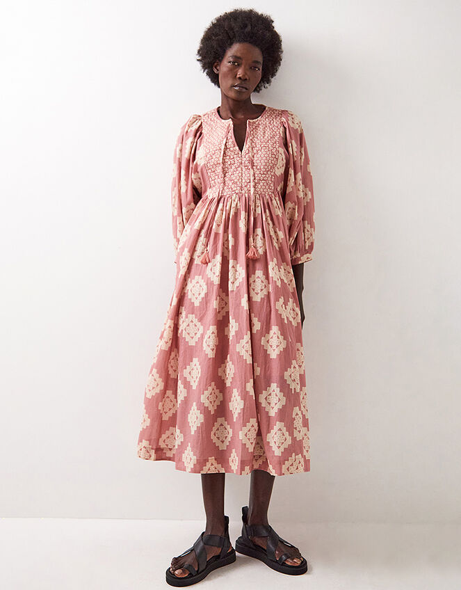 East Kaira Embroidered Print Midi Dress, Pink (BLUSH), large
