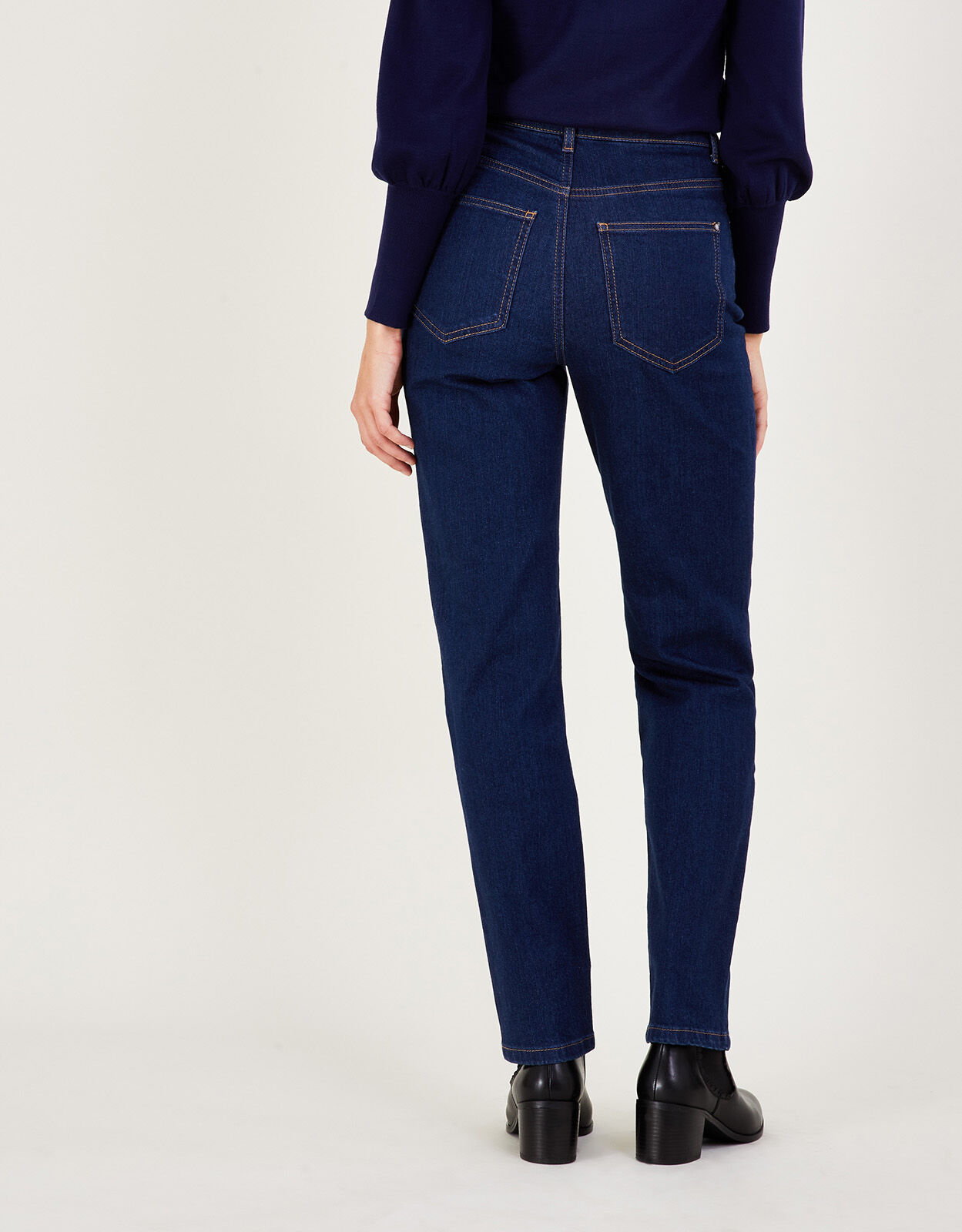 High Rise Straight Denim Jeans Blue