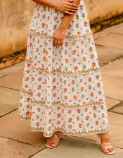 India & Mills Pandora Floral Tiered Maxi Dress, White (WHITE), large