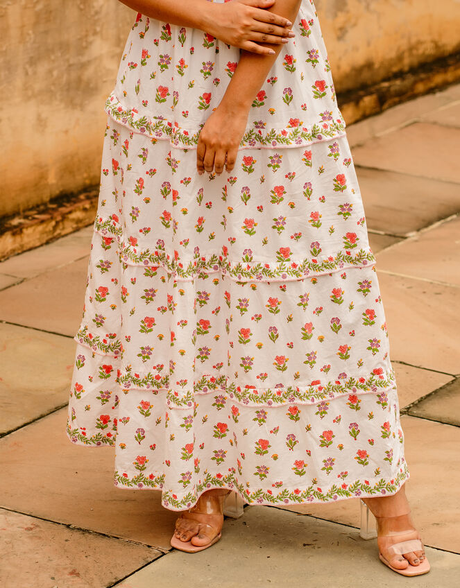 India & Mills Pandora Floral Tiered Maxi Dress, White (WHITE), large