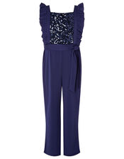Sequin Frill Jumpsuit, Blue (NAVY), large