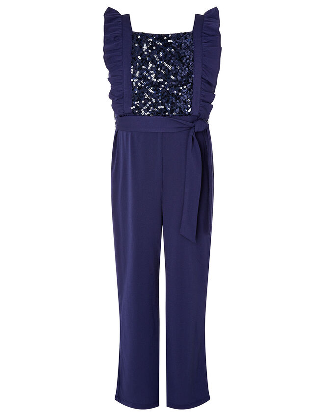 Sequin Frill Jumpsuit, Blue (NAVY), large