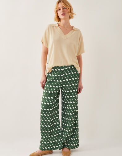 Maren Geometric Print Wide Leg Trousers, Green (GREEN), large