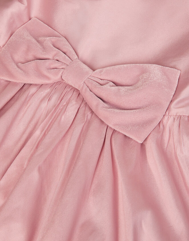 Puff Sleeve Velvet Bow Party Dress, Pink (DUSKY PINK), large