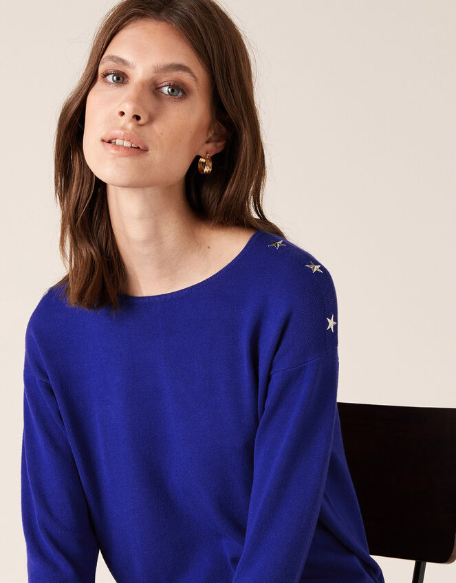 Star Stud Knit Jumper, Blue (COBALT), large